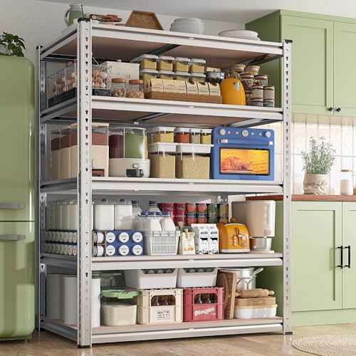 REIBII 2020LBS Garage Shelving Heavy Duty Metal Shelving 5 Tier Storage Shelves, Garage Shelves for Basement, Warehouse, Pantry, Closet, Kitchen, 72" H x 36" W x 16" D, Galvanized, 2 Pack - color: Galvanized