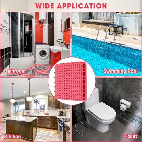 Drydiet 8 Pack Drainage Tiles Modular Interlocking Floor Tiles with 1 Pc Plastic Hammer 12" x 12" Cushion Mat Non Slip Rubber Floor mat with Holes for Pool Bathroom Deck Kitchen Patio (Dark Red) - color: Dark Red