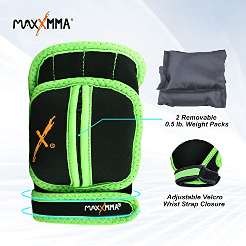 MaxxMMA Adjustable Weighted Gloves, 2 lb. Set - Removable Weight (2 x 0.5 lb. Each Glove) for Sculpting MMA Kickboxing Cardio Aerobics Hand Speed Coordination Shoulder Strength - color: Black