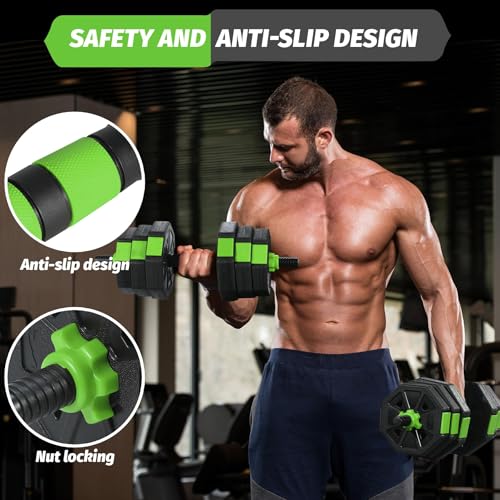 Adjustable Dumbbells Set, 3 In 1 Free Weight Dumbbells Set with Barbell, Kettlebell Options, Home Dumbbell Set with Anti-Slip Texture Handle for Strength Training Suit Men & Women