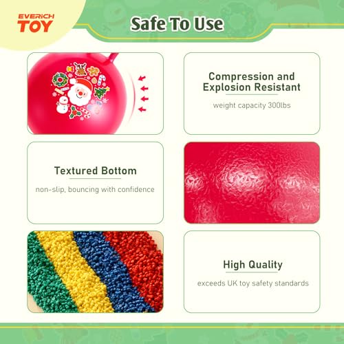 Hopper Ball for Kids 18In Sit On Bouncy Balls with Handle for Indoor Outdoor Active Play, Red Christmas Inflatable Boys Girls Gifts for 4 5 6 7 8 Years Old with Christmas Reindeer Ears - color: Red Christmas, size: Age:4-8(18''/45cm)