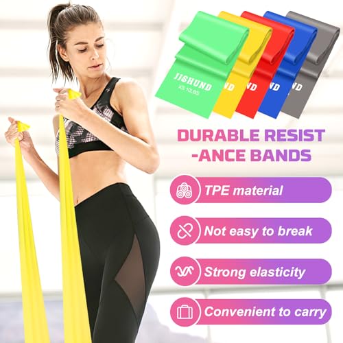 5 Pcs Resistance Bands, Professional Exercise Bands Elastic Stretch Bands for Fitness Yoga Pilates Stretching Strength Training, Workout Bands for Women and Men Home Gym - color: Gray, blue, red, yellow, green, size: 1.8m