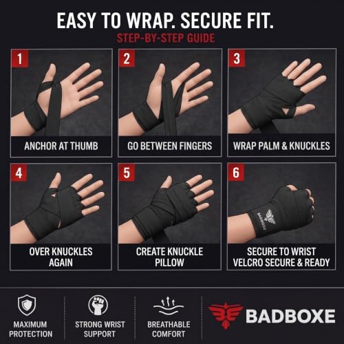 TWISTER FIGHT WEAR Boxing Hand Wraps 180" (4.5 Meter) – Premium Cotton-Polyester Blend with Thumb Loop and Hook & Loop Closure for Boxing, MMA, Muay Thai & Kickboxing - color: Black (3 Pair)
