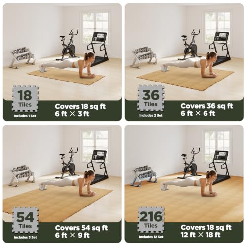 AIRHOP 18 PCS Gym Floor Mat, EVA Foam Puzzle Gym Mat, High-Density Interlocking Foam Floor Tiles for Home Gym, Play Workout Garage Kitchen Flooring 12.6"x12.6"x0.4" - color: Natural Wood, size: 18 Tiles | 18 Sq Ft
