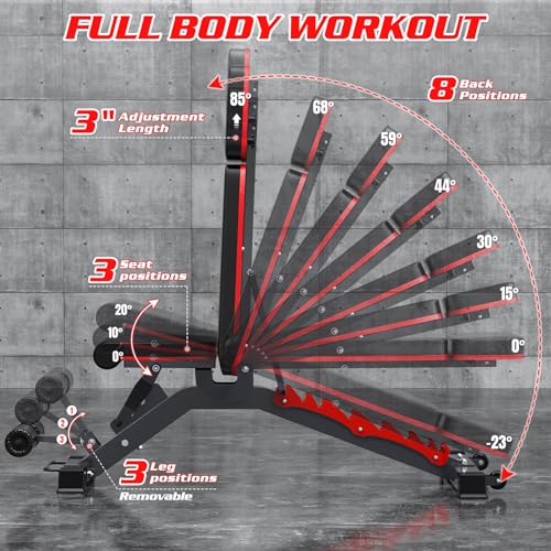 1200LBS Adjustable Weight Bench Press, Heavy-duty Workout Bench for Home Gym, Extra Headrest, Incline Decline strength Training Bench Press for Full Body Workout Extrem Stable