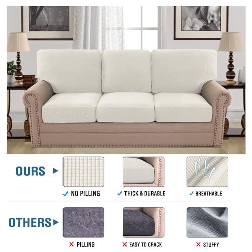 H.VERSAILTEX Multi-Pieces Sofa Covers for Three Cushion Couch Sofa High Stretch Seat Cover Jacquard Textured Twill Fabric(3 Seat Cover Plus 3 Back Cushion Covers, Ivory) - color: Ivory, size: 3 SEAT COVERS + 3 BACK COVERS