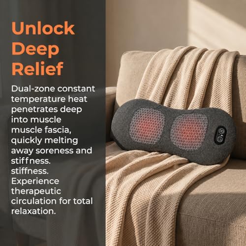 3-in-1 Cordless Lumbar Support Pillow with Heat, Vibration and Traction, Electric Lower Back Massager for Pain Relief Deep Tissue, Decompression Back for Chair, Bed, Car
