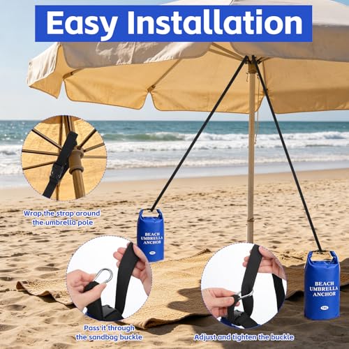 2 Pack 10L Beach Umbrella Weight Sand Bags 500D PVC Heavy Duty Sun Umbrella Sand Anchor Portable Fillable Summer Sunshade Canopy Tent Sandbag Stand Holder for Outdoor High Wind Resistant