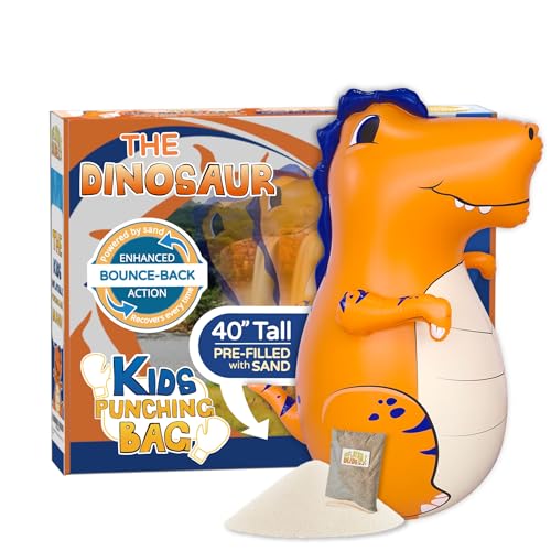 INFLATABLE DUDES Dinosaurs -Kids Punching Bag | Sand-Base | Bop Bag, Pre-filled with Sand, Inflatable Toy, Punching Bag for Kids, Enhanced Bounce-Back Action, Indoor/Outdoor - color: Orange Small T-Rex | Pre-filled with Sand