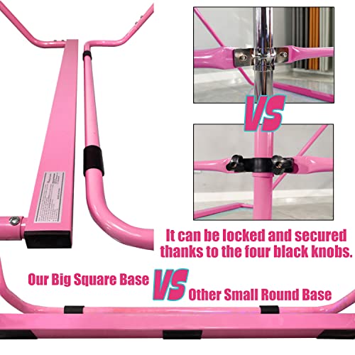 Folding Gymnastics Bar with Rings, Foldable Kip Bar with Sturdier Base, Training Bar for Kids Ages 3-10, Horizontal Bar, Home Gym Equipment for Boy Girl - color: Pink, style: Foldable Bar