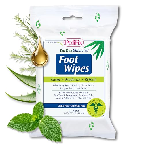 PediFix Tea Tree Ultimates Foot Wipes with Tea Tree Oil, Peppermint & Aloe | No-rinse wipes with tea tree oil, peppermint and aloe cleanse sweaty feet, control odor and refresh skin anywhere.