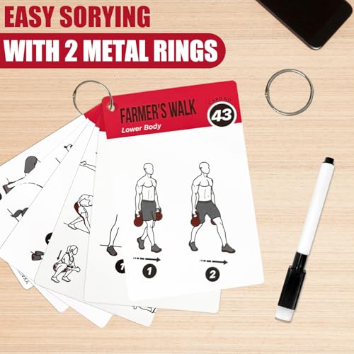 Kettlebell Cards for Women & Men-50 Kettlebell Workout Cards，Includes 2 Rings& Dry-Erase for Easy Organization-Home, Gym or Studio (Kettlebell) - color: Kettlebell