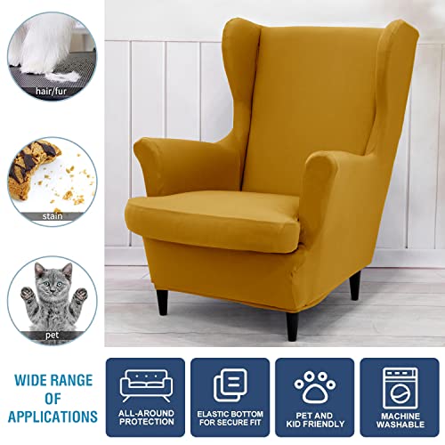NILUOH Wingback Chair Cover 2-Piece Soft Stretch Wing Chair Slipcover Solid Color Armchair Sofa Couch Cover Furniture Protector with Elastic Bottom for Living Room Bedroom (Ginger) - color: Ginger