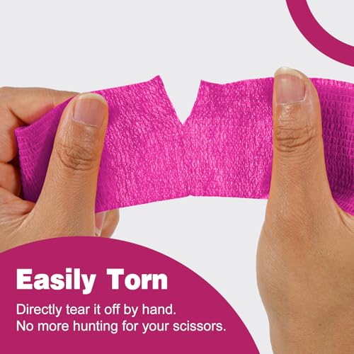 AZEN 16 Pack Self Adhesive Bandage Wrap Pink, 2" X 5 Yards Elastic Cohesive Bandage Wrap, Athletic Tape, Vet Wrap, Ankle Tape, Tattoo Grip Tape Wrap (Pink) - color: Pink, size: 2 Inch