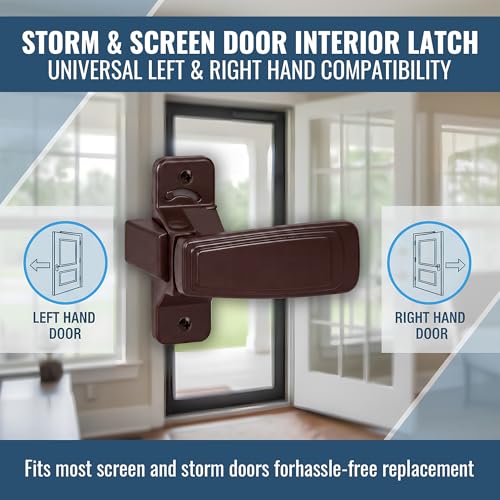 Replacement Screen Door Latch, Heavy Duty Inside Door Handle Compatible with Storm Doors Handle, Interior Latch for Screen and Storm Doors(for Non-Spring Loaded Strike,Brown) - color: Brown, style: for Non-spring Loaded Strike