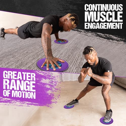 Gliding 9” Sliders for Working Out on Carpet Floors, 1 Pair + 4 Videos | The Original Exercise Sliders - color: Purple (Carpet)