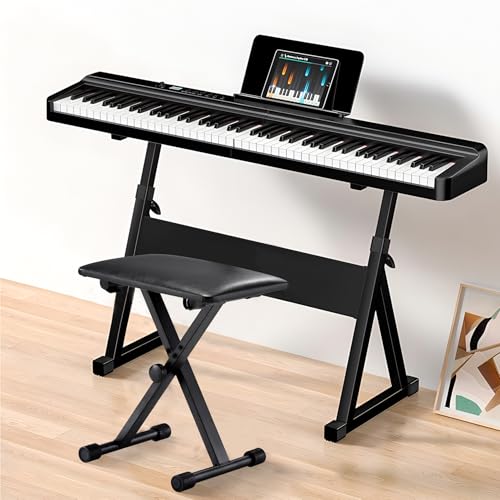 Keyboard Bench X-Style Height Adjustable Padded Cushion Foldable Stool Portable Seat Keyboard Chair for Keyboards Piano Guitar (Black) - color: Black