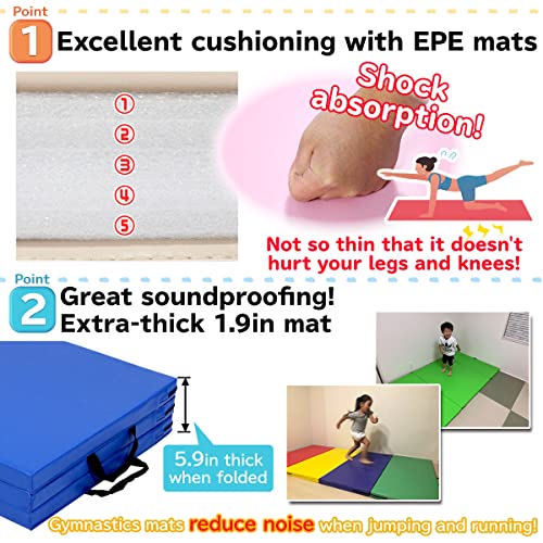 KaRaDaStyle Gymnastics Mat Folding Stretch Mats 71"x24"x2" Exercise Muscle Training Children Play Horizontal Bar Mat Yoga Sports Soundproof Home Use - color: Black