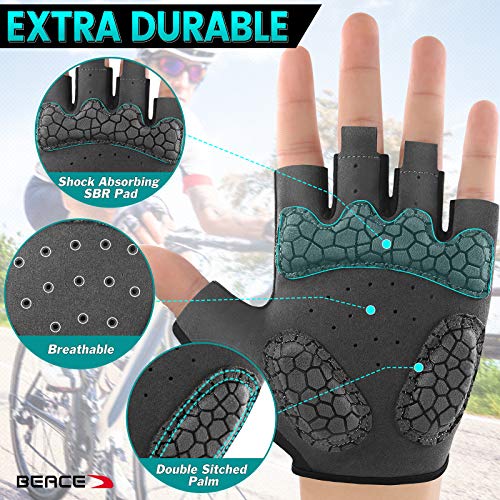 BEACE Gloves for Cycling Bike Biking Half Finger Road Bicycle for Men and Women-5MM Breathable Anti-Slip Shock-Absorbing Pad Gym Motorcycle Light Weight Mountain Bike Gloves - color: Colorful Night Glow, size: Small