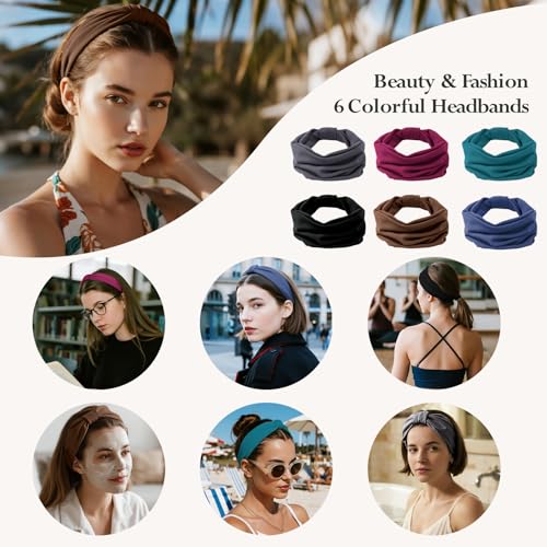 HSEM Headbands for Women, Wide Elastic Head Bands, Non-Slip Thick Hair Bands, Sports Stretchy Sweat Bands, Large Knotted Soft Headband, Gray Burgundy Green Black Coffee Navy - color: GrayBurgundyGreenBlackCoffeeNavy