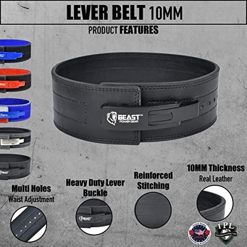 Beast Power Gear Weight Lifting Belt Lever Buckle 10MM 13MM Thick & 4 Inches Free Strap Weightlifting, Powerlifting, Deadlifts, Squats Men Women - color: Real Black, size: X-Large