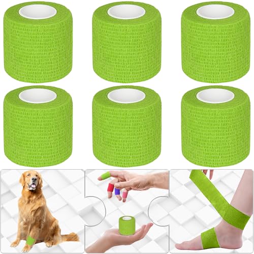 6 Pack 2 Inches Self Adhesive Bandage Wrap | Breathable Cohesive Bandage Elastic Tape for Pets, Athletic, Sports, Wrist, Knee, Ankle(5 Yards Per Roll, Grass Green) - color: Grass Green, size: 2 Inch