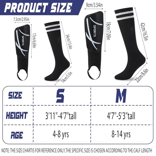 Soccer Shin Guards and Socks Kids Youth Lightweight Soccers Pads Defender with Ankle Protection Ski Shin Guards Football Equipment for Age 4-14 Toddler Boy Girl - color: Black, size: Small