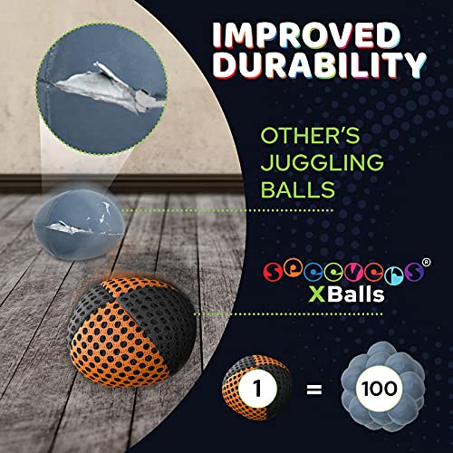 speevers Juggling Balls for Beginners and Professionals Set of 3, 14 Colors Available, 2 Layers of Net and Carry Case, Xballs Juggling Balls (Black - Orange, 4.2 oz) - color: Black - Orange, size: 4.2 oz