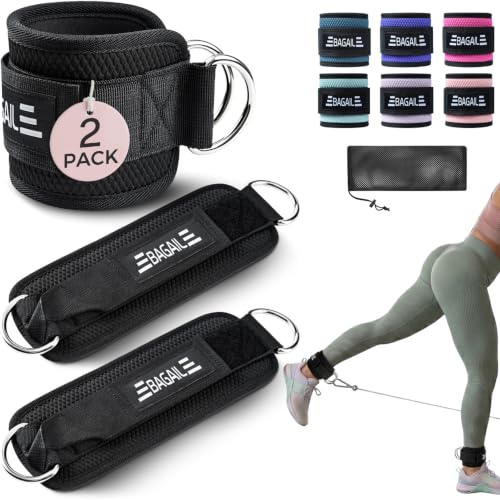BAGAIL Ankle Straps for Cable Machines (2 Pack), Double D-Ring Ankle Cuffs with Extra Thick Padding, Adjustable Fit for Women & Men Glute Kickbacks, Hip Abductors & Leg Curls, Includes Mesh Bag - color: Black