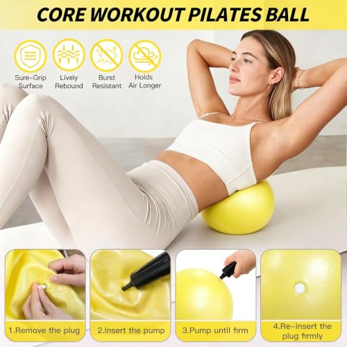 NANATI Pilates Kit, Home Pilates Workout Kit for Women, Pilates Equipment with 14.5" Pilates Ring and Ball, Resistance Bands, Ankle Weights, Sliders & Grip Socks for Home Workouts - color: Lemon Yellow