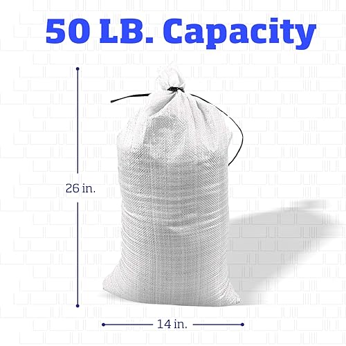 DURASACK Heavy Duty Sandbags with Ties, 14x26, Empty, White, Pack of 100 | Woven Polypropylene Sandbags for Flood Control with 1600 Hours of UV Protection, 50 lbs Capacity - color: White, size: 100 Sandbags