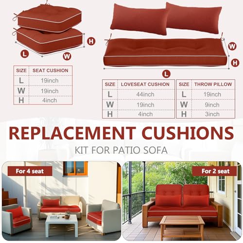Chunful Set of 5 Outdoor Bench Cushions Set 44 x 19 Inch Tufted Waterproof Patio Furniture Seat Pad with Throw Pillows Loveseat Cushion for Square Settee Indoor Sofa Wicker Couch(Wine Red) - color: Wine Red