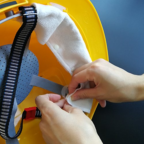 White Sweatband for Hardhat Washable Velvet Terry Cotton Hard Hat Liner NAEE snap on (6pcs) - color: White