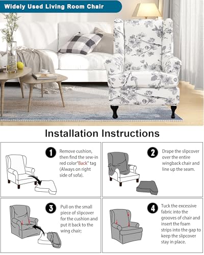 CRFATOP Waterproof Wing Chair Slipcovers 2 Piece Stretch Wingback Chair Cover Spandex Fabric Wingback Armchair Covers with Elastic Bottom for Living Room Bedroom Wingback Chair,B02 - color: Color B02