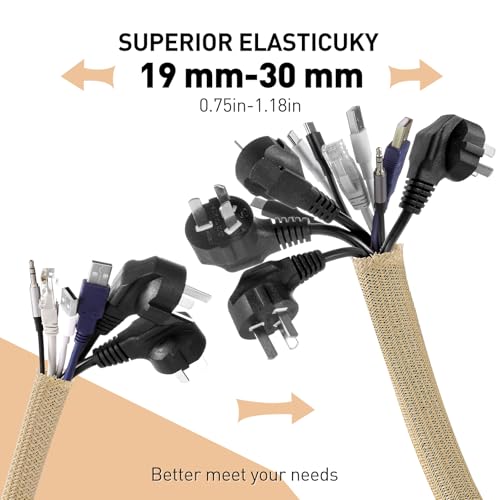 AGPTEK Cable Sleeve, 2 Pack 5ft - 1.2 Inch Cable Management, Desk Cord Cover Organizer Wire Hider for Office Computer TV Wire Loom Tubing, Pet Proof Cord Protector from Cat Dog Chewing, Wood Color - color: Wood Color, size: 1.2"-10ft