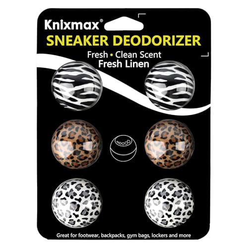 Knixmax Sneaker Deodorizer Shoe Freshener Balls, Odor Eaters for Shoes Boots Mules, Smell Eliminator Ball for Gym Gear Bags and Lockers, Fresh Linen Scent, Pack of 6 Leopard - color: 6. Leopard: Fresh Linen