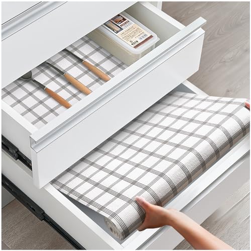 Drawer and Shelf Liner, Non-Slip Kitchen Cabinet Liners Non-Adhesive Thick Strong Grip Waterproof Washable Mats Protect Dresser Shelves Cupboard Bathroom Cabinets, White Stripes, 10 in X 20 FT - color: White Stripes, size: 10"W x 236"L