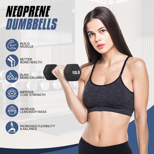 MADOG Dumbbell Set, Anti-Slip Neoprene Coated Hexagon Hand Weights for Home Gym Equipment Workouts Strength Training - color: Black, style: 10 Pound - Pair