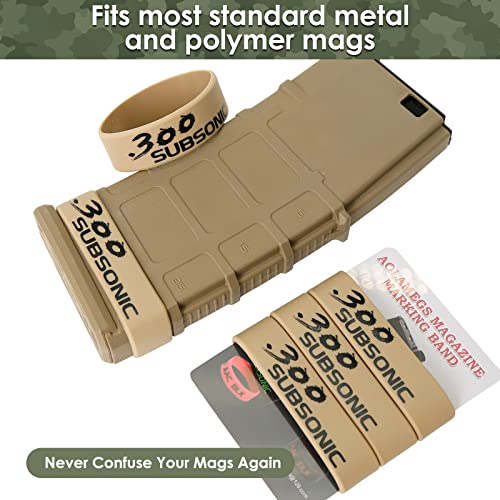 Aolamegs 5/10 Pack Magazine Bands - 5.56 Nato, 300 Blackout, 300 Subsonic, .223 Remington, .308 Winchester, 7.62x39 Magazine Marking Band, Durable Silicone Ammo Caliber Bands for Magazine Identification (2 Colors) - color: 300sub-khakiblack(10pcs)