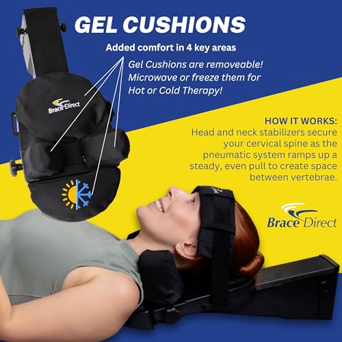 Brace Direct Cervical Traction Device - Spinal Decompression & Neck Pain Relief, Herniated Disc & Spondylosis Support with Hot Cold Therapy - E0849 (Portable - Adjustable Traction up to 40 lbs) | At-home neck traction that eases herniated disc, tech neck,