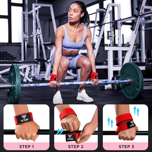 WYOX Figure 8 Lifting Wrist Straps for Weightlifting – Heavy Duty Padded Neoprene Wrist Support, Powerlifting & Strength Training Lift Straps for Deadlifts, Pull Ups, Rows, Shrugs, Gym Training Hand Grip Support for Bodybuilding - color: Red, size: Standa