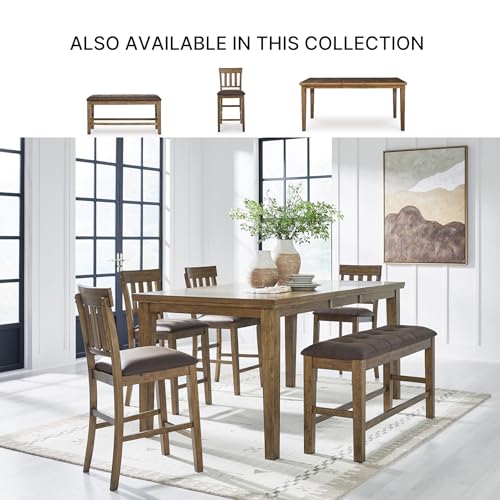 Signature Design by Ashley Vallister Backless Counter Height Dining Bench | 50-inch upholstered dining bench for kitchen islands, Light brown wood frame, Wipeable faux leather cushion - color: Light Brown, style: Counter Height Bench