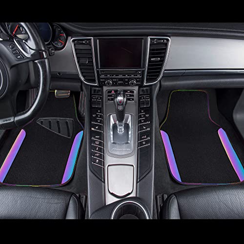 CAR PASS Chameleon Iridescent Reflective PU Leather&Waterproof Universal Carpet car Floor mats,Fit for 95% Suvs,Sedans,Vans,Trucks&Car Mat for Women(Reflective Color Change) - color: Black and Colorful