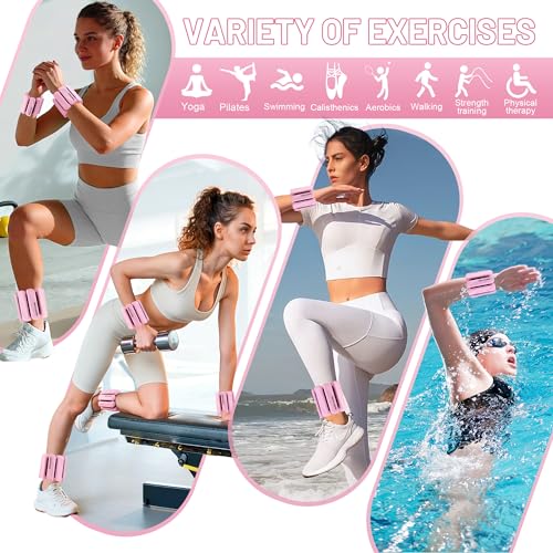 BECOJADDE Ankle Weights Set of 2 (1 lb/2 lb Each) for Women Men Adjustable Wrist Bracelet for Home Gym Weighted Bangles Wristbands Leg Arm Weights for Walking Swimming Running Pilates Yoga Gym - color: Pink, size: 4 Lb Pair (2 Lb Each)