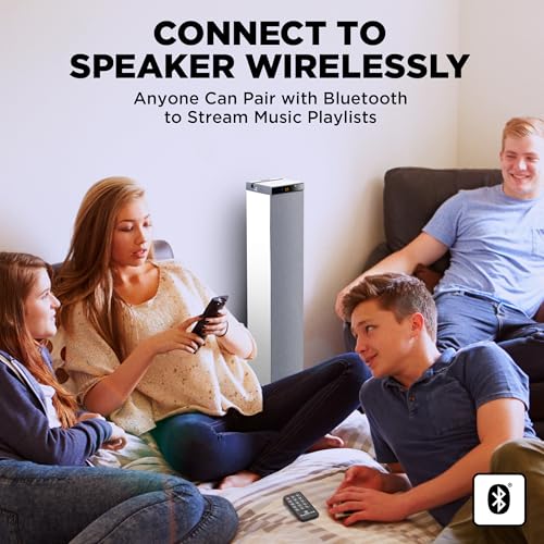 GOgroove Bluetooth Tower Speaker with Subwoofer Built in - Floorstanding Home Speaker with Powerful Bass and Dual Drivers, 120W Peak Power, MP3 3.5mm Aux, USB 2.0 Port Flash Drive, FM Radio (White) - color: White