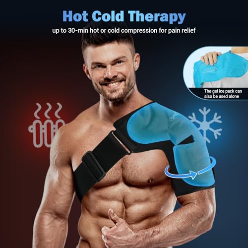 Comfytemp Shoulder Brace Ice Pack Wrap, Gel Cold Compression Sleeve for Injuries Reusable Arm Rotator Cuff Pain Relief, Physical Therapy Recovery Items Men Elderly - color: Black - 1 Gel Pack + 1 Brace