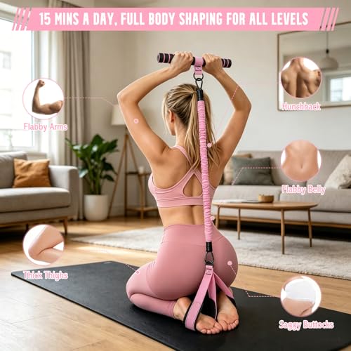 Pedal Resistance Band with Handle, 3-Level 30/40/50 Lbs Exercise Band Set with Foot Straps & Storage Bag, Portable Home Gym Equipment for Yoga Strength Training Full Body Workout - color: pink