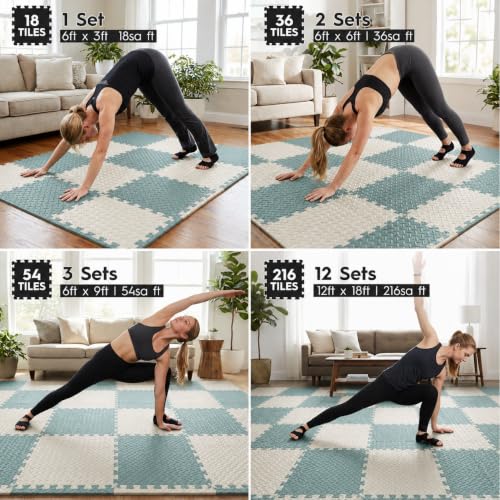 18pcs Puzzle Exercise Mat, 12.6"x12.6"x0.4", 18sqft EVA Interlocking Foam Floor Tiles, Protective, Water-Resistant Flooring for Home Gym & Workout Equipment - color: Sage Gray Duo