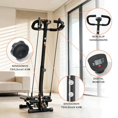 BeBecome Steppers for Exercise at Home, Twist Stair Stepper with Handlebar, Low Impact Fitness Step Machine with LCD Monitor, with Tension Band,Quiet Hydraulic Cardio Trainer for Indoor Workouts