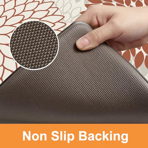 KIMODE Kitchen Mats for Floor Anti Fatigue, 17"x47"+17"x29" Dahlia Floral Kitchen Floor Mats,Farmhouse Kitchen Rugs Non Slip Cushioned, Comfort Standing Desk Mat for Sink, Laundry, Desk Orange - color: Orange, size: 17.3" x 47 "+ 17.3" x 29 "--0.47 inches